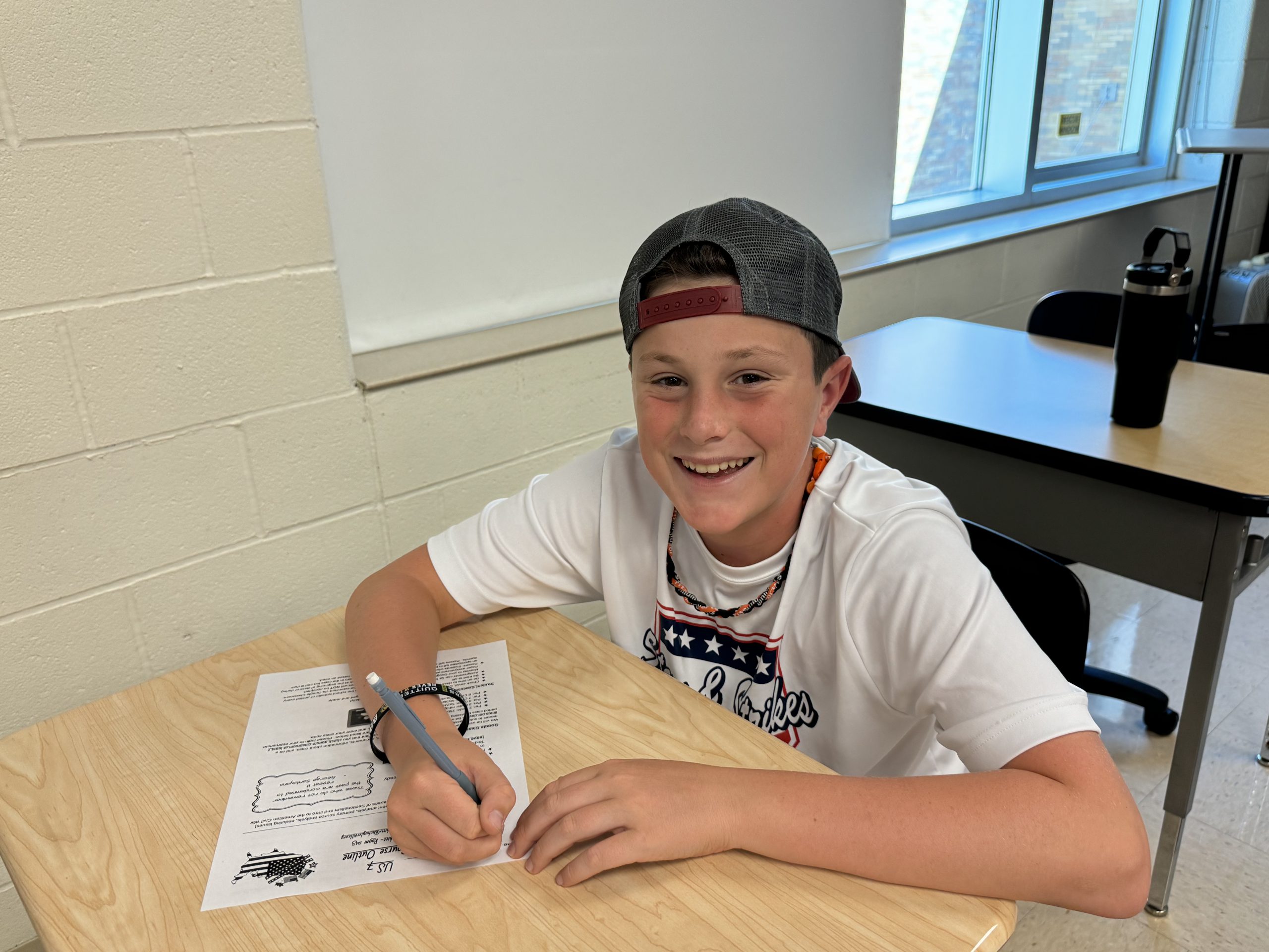 A Schuylerville Middle School student works on a first day of school activity